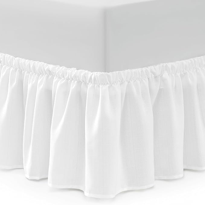 Bed Skirt Queen Bed Skirt Wrap Around Ruffled Box Spring Cover, Easy Install, Washable 15" Drop Elastic Dust Ruffle by Casual Living, 60-inch x 80-inch, White