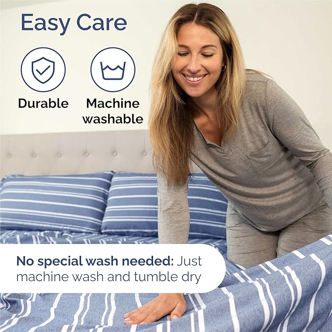 King Size 4 Piece Sheet Set - Comfy Breathable & Cooling Bed Sheets Set - Hotel Luxury Bedding for Women, Men, Kids, Teens, Boys & Girls - Deep Pockets, Soft, Wrinkle Free - Oeko-Tex - Blue Stripes 3