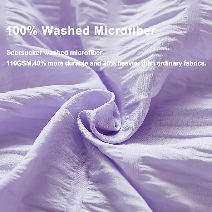 AveLom Lavender Purple Seersucker Duvet Cover Set Full (80 x 90 inches), 3 Pieces (1 Duvet Cover + 2 Pillow Cases), Ultra Soft Washed Microfiber, Textured Duvet Cover with Zipper Closure, Corner Ties
