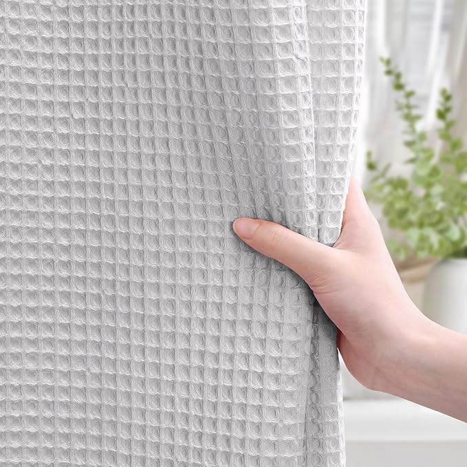 Waffle Weave Shower Curtain - Light Grey Cotton Fabric Texture Heavyweight Shower Curtain for Bathroom,Washable,72Wx72L
