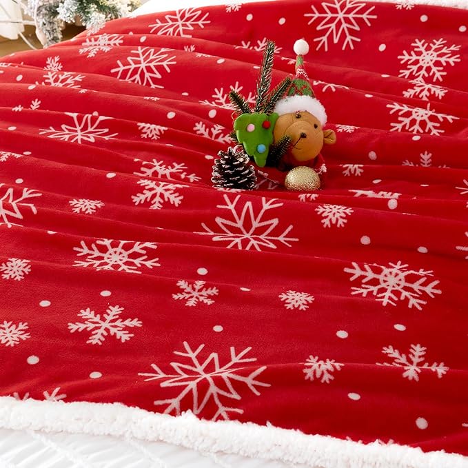 Touchat Red Sherpa Christmas Throw Blanket, Fuzzy Fluffy Soft Cozy Blanket, Fleece Flannel Plush Microfiber Blanket for Couch Bed Sofa (50" X 60",Red Snowflake)