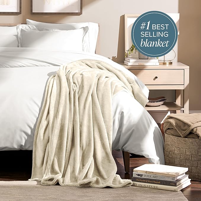 Bare Home Fleece Blanket - Twin/Twin Extra Long - Ultra-Soft Lightweight for Bed, Sofa, and Couch - Luxury Microplush - Cozy Warm Blanket (Twin/Twin XL, Oyster)