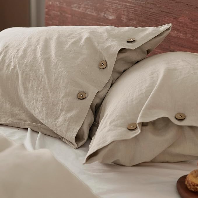 Bedsure Linen Duvet Cover King Size - Linen Cotton Blend Bedding Set, Soft & Cozy, 3 Pieces, 1 Duvet Cover 104x90 Inches and 2 Pillowcases, Natural Color Cooling Bedding, Comforter Sold Separately