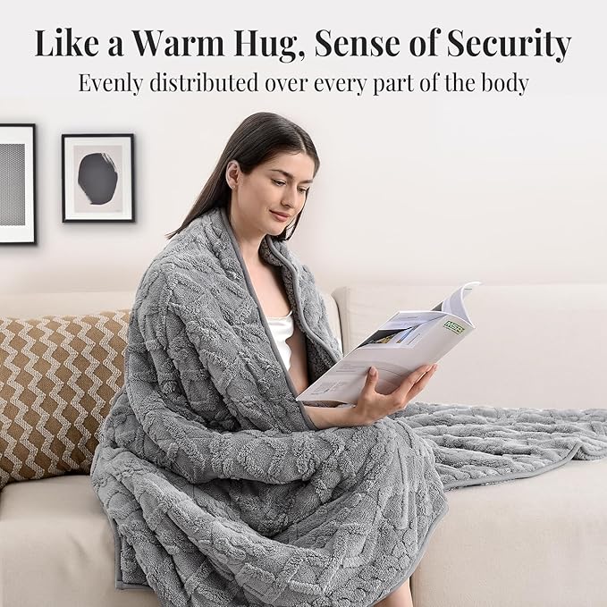Topblan Weighted Blanket Twin Size 12 lbs, Soft Weighted Blanket with Doubled-Sized Shaggy Sherpa, Jacquard Knitted Stylish Warm Weighted Blankets Throw for Better Sleep, Grey, 48 x 72 inches