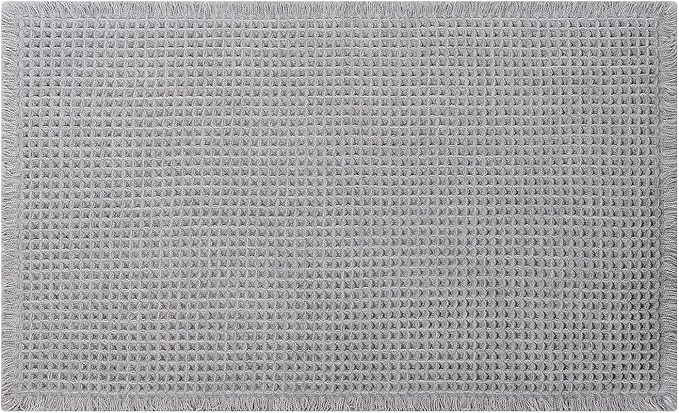 Waffle Bath Mat - Boho Bathroom Rugs Non Slip Washable, Super Absorbent & Quick Dry, Small Bath Mats Farmhouse Bathroom Decor, 18'' x 30'', Light Grey