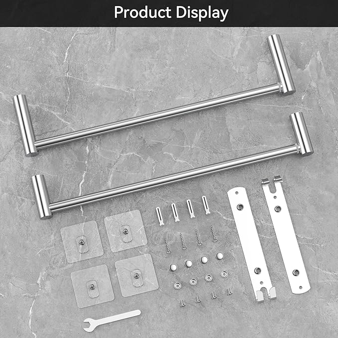 Adjustable Towel Bar for Bathroom Wall Mount17-30.7inch Adhesive Shower Towel Rack Stainless Steel Bath Towel Holders for Toilet Kitchen Double Towel Hanger (2 Layer)