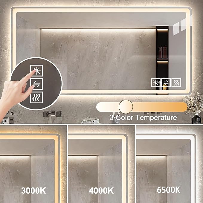 LED Bathroom Mirror with Backlit & Front Light, 40"x24" Anti-Fog, Memory Function, Dimmable Color & Brightness,CRI90+, IP54 Waterproof, Horizontal/Vertical, Wall Mounted