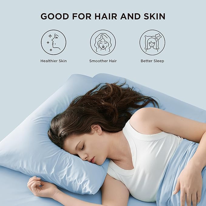 Bedsure Cooling Pillow Cases, Zipper Pillow Cases Queen Size Set of 2, Cool Pillowcases for Hot Sleepers & Night Sweats, Soft & Breathable Cold Pillow Covers for Hair & Skin, Gift, Blue, 20x30 Inches