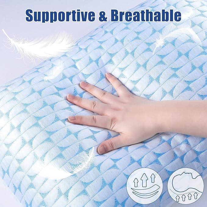 QUTOOL Firm Pillow Shredded Memory Foam(Adjustable Loft), Cooling Supportive Side Sleeper Pillows for Sleeping, Standard Size Set of 2, for Adults,CertiPUR-US Certified
