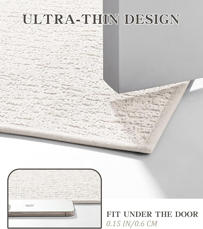 chakme Bathroom Rug Sets 5 Piece, Ultra Thin Bath Mat Quick Dry, Absorbent, Non Slip, Machine Washable, White, 17" x 24"
