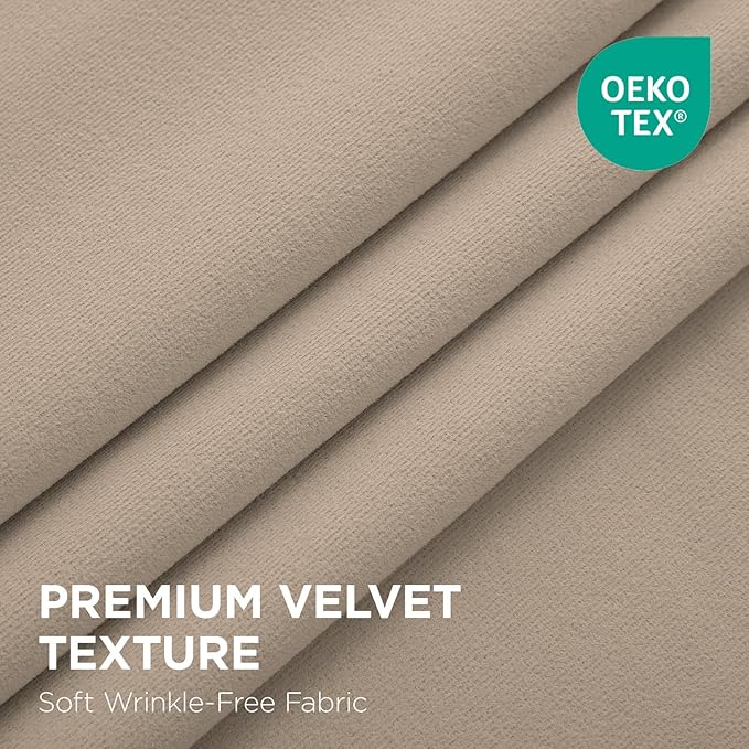 Joydeco Beige 100% Blackout Curtains 72 Inch 2 Panels, Luxury Thermal Beige Velvet Curtains for Bedroom Living Room, Soundproof Blackout Window Drapes, Rod Pocket & Back Tab (52W x 72L)