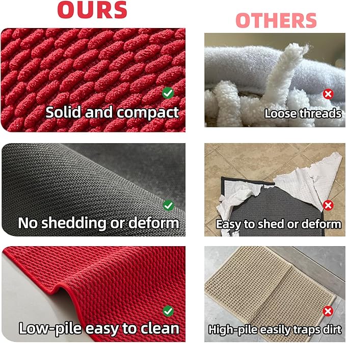 Christmas Bathroom Runner Rug, Long Bath Mat Washable Thin Quick Dry Low Pile Bathroom Runner Rugs 24 x 60 Non Slip, Red 24"x60"