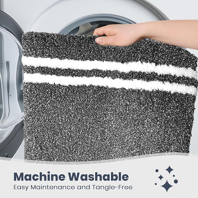 PURRUGS Bathroom Rug Non-Slip Machine Washable 20" x 30", Super Absorbent and Quick Dry Shaggy Microfiber Bath Mat, Extra Soft and Plush Bath Rug for Bathtub, Shower and Sink, Charcoal