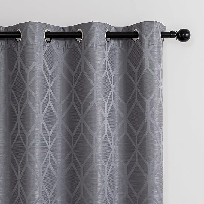 Amazon Basics Jacquard 2-Piece 100% Blackout Curtains, Living Room and Bedroom Drapes, Thermal Insulated Window Treatment, 52"x72", Grey