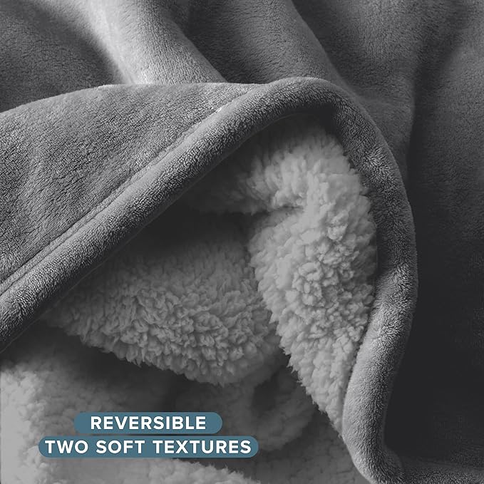 Bare Home Sherpa Fleece Blanket - King Size - Blanket for Bed, Sofa, and Couch - Warm & Lightweight - Fluffy & Soft - Reversible (King, Grey with Grey Sherpa)