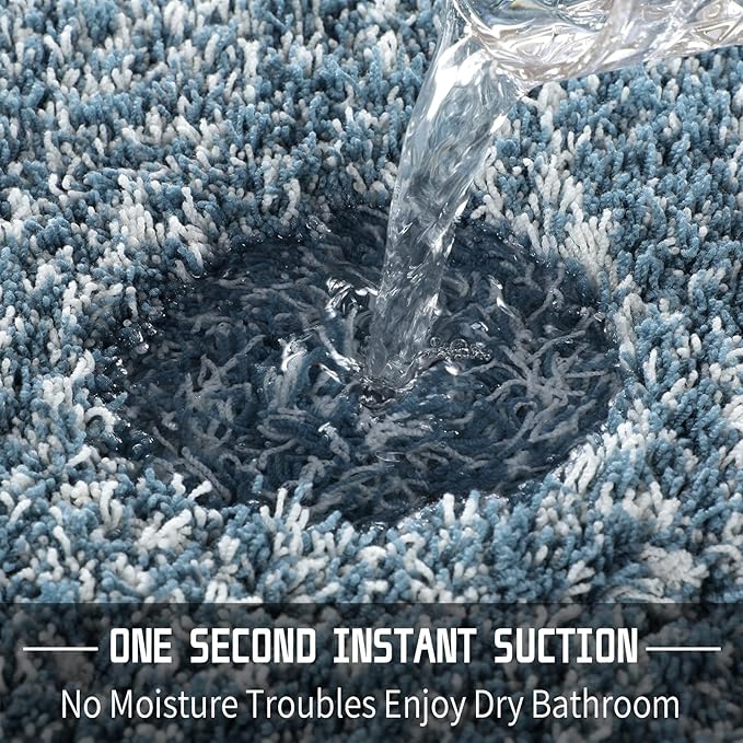 Yimobra Luxury Bathroom Rugs, Fluffy Bath Mats, Non Slip, Water Absorbent Microfiber, Machine Washable, Plush Runner Shower Rugs, Thick Matts for Bathroom Floor&Tub, 60"x 24", Denim Blue and White