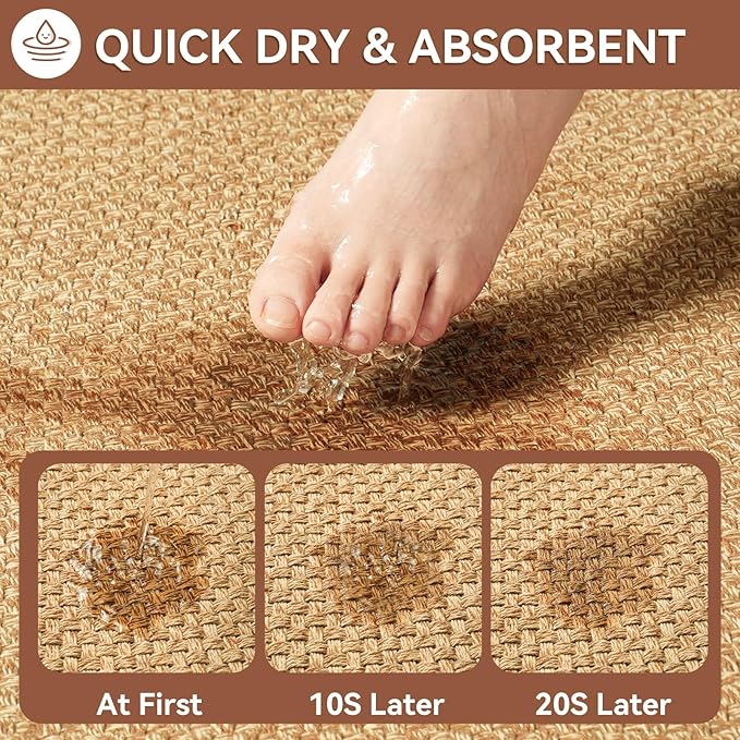Non Slip Bath Mat Bathroom Rugs, Soft Jute-Like Ultra Thin Bath Mats, Rubber Backing Super Absorbent Quick Dry Bath Rug Shower Mat Fit Under Door Bathroom Floor, Machine Washable, Brown 24"x36"