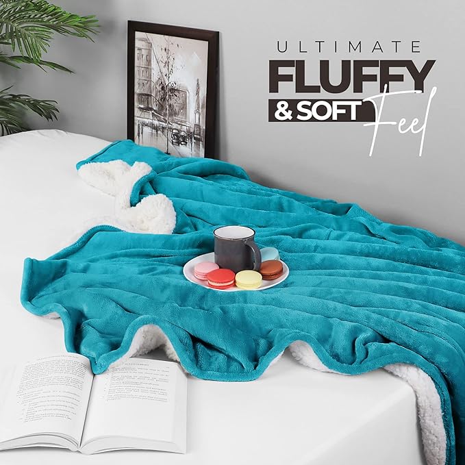 Utopia Bedding Sherpa Blanket California King Size (Turquoise, 102x96 Inches) - Soft Lightweight Plush Fleece Reversible Blanket for Bed, Sofa, Couch, Camping and Travel