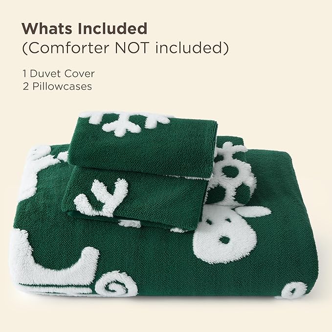 Bedsure Fluffy Christmas Duvet Cover Set - Ultra Soft Plush Shaggy Comforter Cover King Size, Warm Flannel Fleece Bed Sets for Winter, 3 Pieces, Gingerbread Man Pattern, Green
