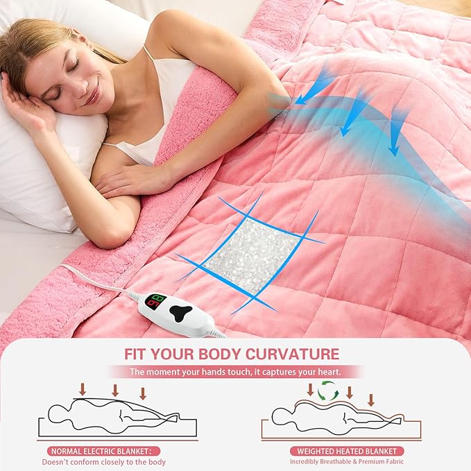 CYMULA Heated Weighted Blanket for Adults, Weighted Heated Blanket 60" x 80", 20lbs Sherpa Fleece Weighted Electric Blanket Soft Heating Blanket with 10 Heating Levels & 1-8 Hours Auto Off, Pink