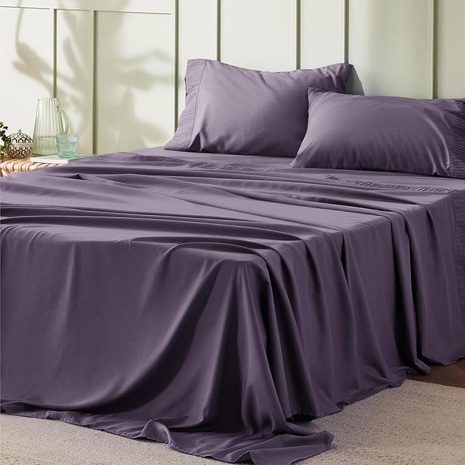 Bedsure Queen Sheet Set - 4 Pieces Soft Queen Size Sheets - Breathable & Cooling - Hotel Luxury - Easy Care Polyester Microfiber Bedding for Women, Men, Dusty Purple