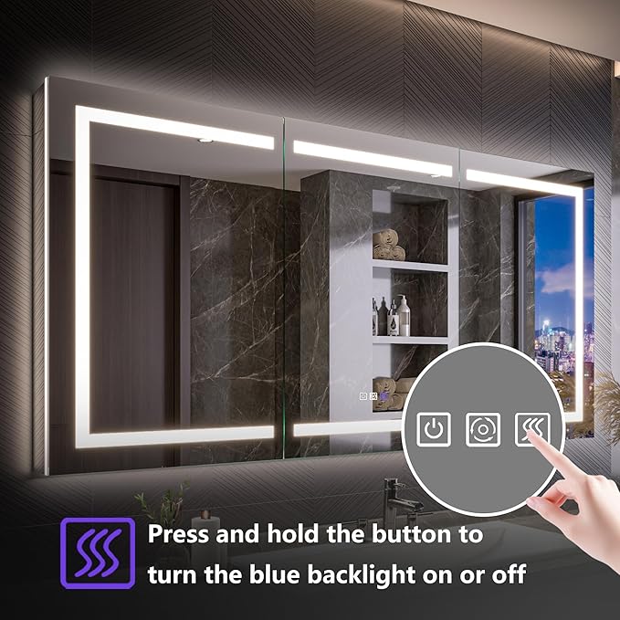 Lighted Medicine Cabinet with Mirror 72"x36" Recessed LED Medicine Cabinet Mirror, Front&Backlit, Anti-Fog, Stepless Dimming, 3-Color Temperatures, Magnifier, 2 Outlets, Storage Shelves, ETL Certified