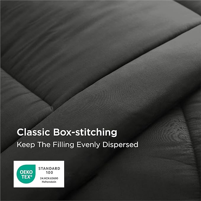 Bedsure Comforter Duvet Insert - Quilted Comforters Twin Size, All Season Duvet, GentleSoft Down Alternative Bedding, with 8 Tabs, Gifts for Women/Men, Black, Twin 88 x 68 Inches