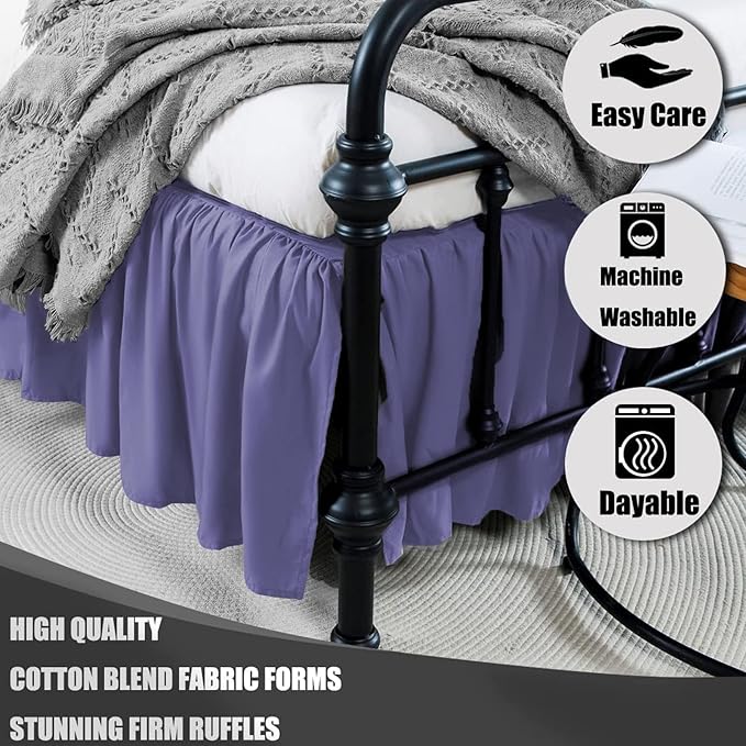 TSUTOMI Navy Blue Bed Skirt King Size Ruffled Bed Skirt with Split Corners, King Bed Skirt 16 Inch Drop, King Size Bed Skirt Grey for Ruffled Bed Skirt with Split Corners, Bed Skirt King Size