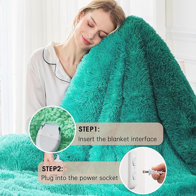 Heated Electric Blanket Twin–Faux Fur with Soft Thick Sherpa,Warm Winter Birthday Gifts for Women Grandma,10 Heat Settings,5 Time Settings with Fast Heating, 62x84, Forest Mist