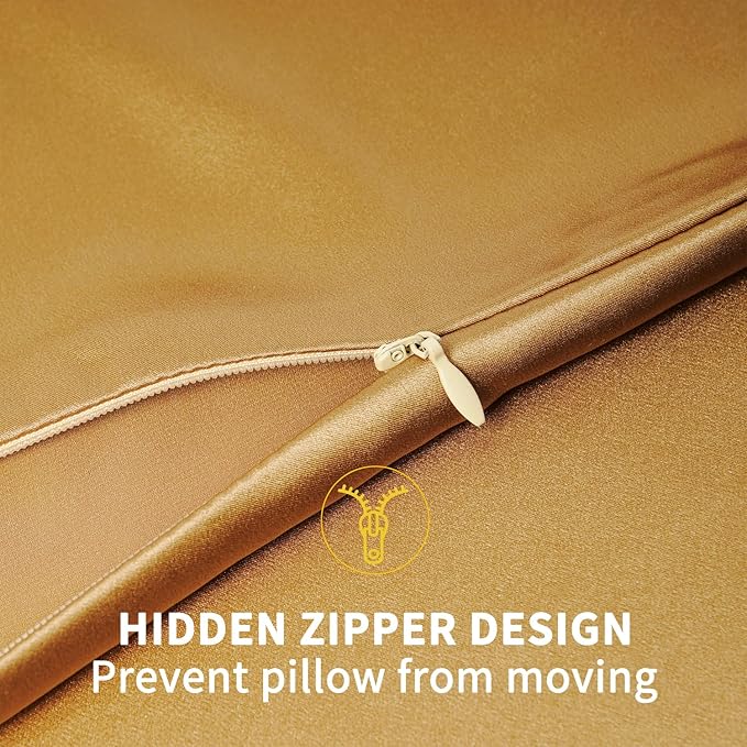 ZIMASILK 100% Pure Mulberry Silk Pillowcase for Hair and Skin Health,Soft and Smooth,Both Sides Premium Grade 6A Silk,600 Thread Count,with Hidden Zipper,1pc (Queen 20''x30'',Golden)