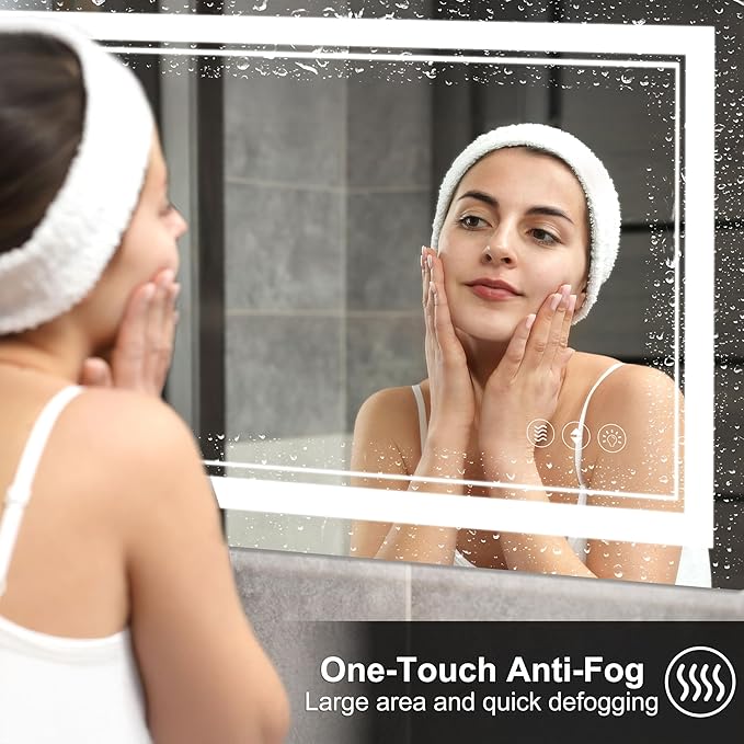 55"x 30" LED Bathroom Mirror with Front and Backlight, Bathroom Vanity Mirror with 3 Color Adjustable, Stepless Dimmable Light, Anti-Fog, Memory Function, Vanity Mirror for Wall(Horizontal/Vertical).