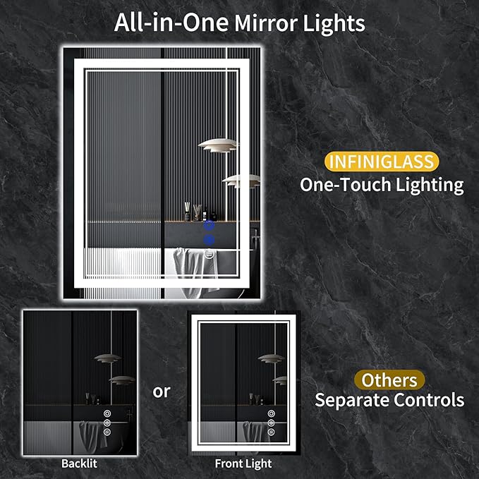 36"x32" LED Bathroom Mirror with Anti-Fog, Stepless Dimmable Lights, 3 Color Modes, Shatter-Proof Tempered Glass, Memory Function & Waterproof Design