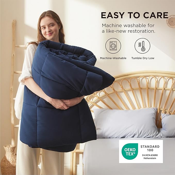 Bedsure Comforter Duvet Insert - Quilted Comforters Queen Size, All Season Duvet, GentleSoft Down Alternative Bedding, with 8 Tabs, Gifts for Women/Men, Navy Blue, Queen 88 x 88 Inches