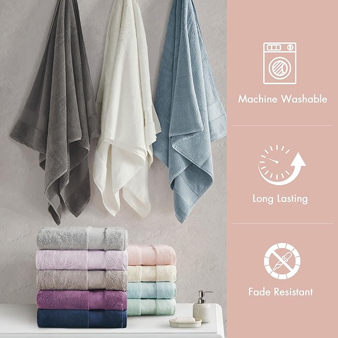 Madison Park Turkish 100% Cotton 600Gsm Luxury Premium Thick Soft Absorbent Hotel Bathroom Towel Set Shower Hand Face Washcloths, Assorted Sizes, Blush 6 Piece