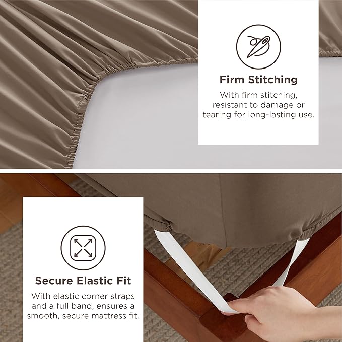 Bedsure Deep Pocket Queen Sheets Set - Fits Mattresses Up to 21 Inches Thick - 4 Piece GentleSoft Bed Sheets, Moisture Wicking, Soft & Cooling Bedsheet & Pillowcases, Easy & Secure Fit, Light Brown