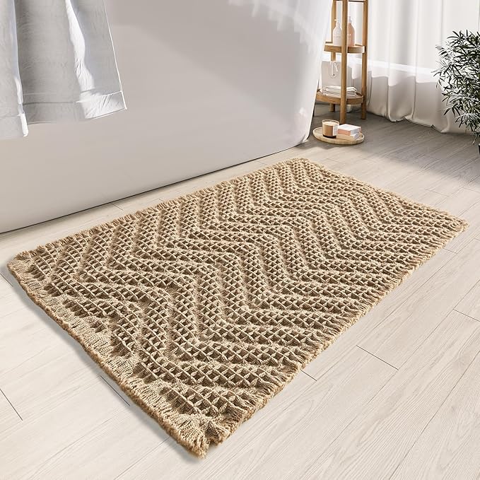 Bath Mats,Upgraded Waffle Super Absorbent Bath Mat,Bathroom Rugs Non Slip Washable, Quick Dry Shower Mats, Ultra Soft Bath Mats for Bath Floor,Brown,24"*36"