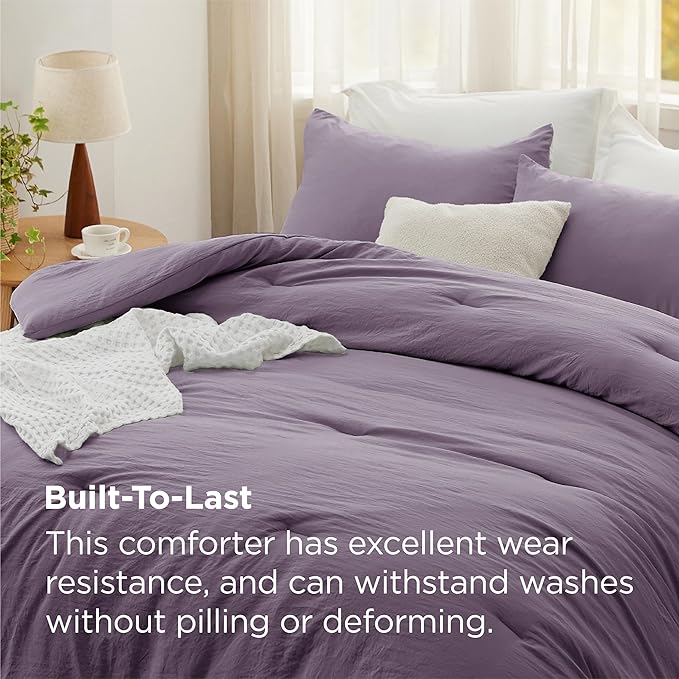 Bedsure Oversized Queen Comforter Set, Grayish Purple Prewashed Bed Comforter for All Seasons, 3 Pieces Warm Bedding Sets, 1 Lightweight Comforter (98"x98") and 2 Pillowcases (20"x26")