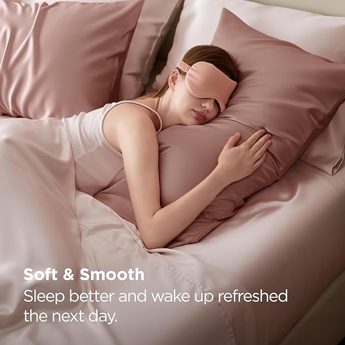 Bedsure Satin Pillowcase 2 Pack Similar to Silk Pillow Cases Standard Size, Pillow Case for Sleeping Women with Envelope Closure, Gifts for Women Men, Rose Cloud, 20x26 Inches, 2pcs