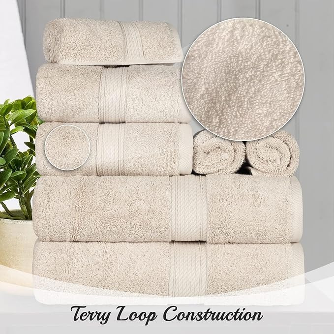 Superior Egyptian Cotton Pile Bath Sheet Set of 2, Ultra Soft Luxury Towels, Thick Plush Essentials, Absorbent Heavyweight, Guest Bath, Hotel, Spa, Home Bathroom, Shower Basics, Cream