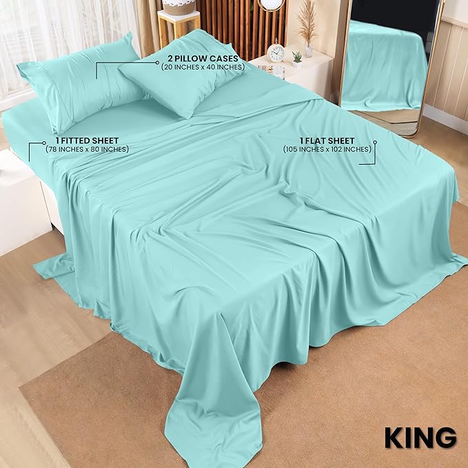 Utopia Bedding King Bed Sheets Set - 4 Piece Bedding - Brushed Microfiber - Shrinkage and Fade Resistant - Easy Care (King, Spa Blue)