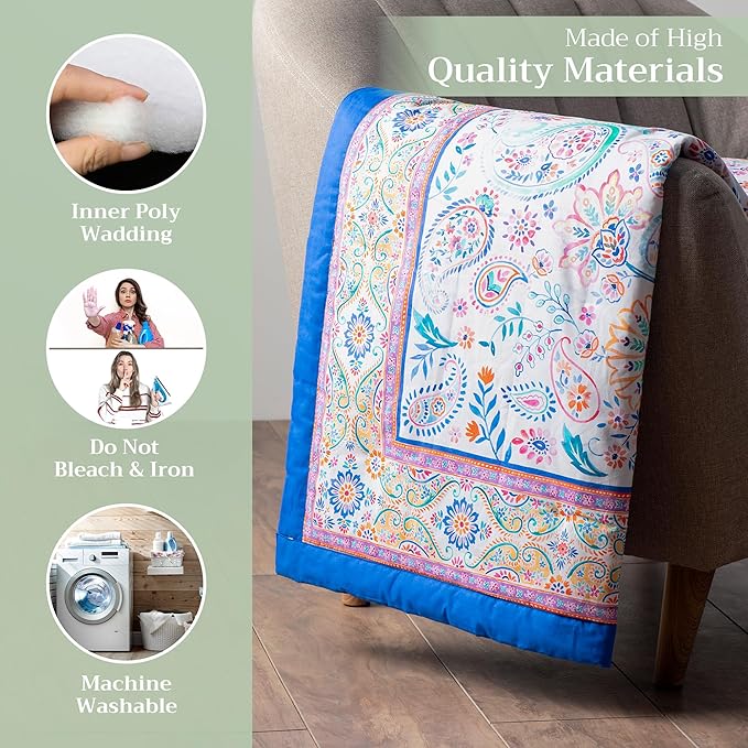 Maison d' Hermine Throw Blanket for Couch Lightweight Soft Warm Breathable Cotton Throw Blankets for Bed Girls Boys Women Men Gifts Sofa Travel Living Room Chair Bedding (50"x60", Indian Floral)
