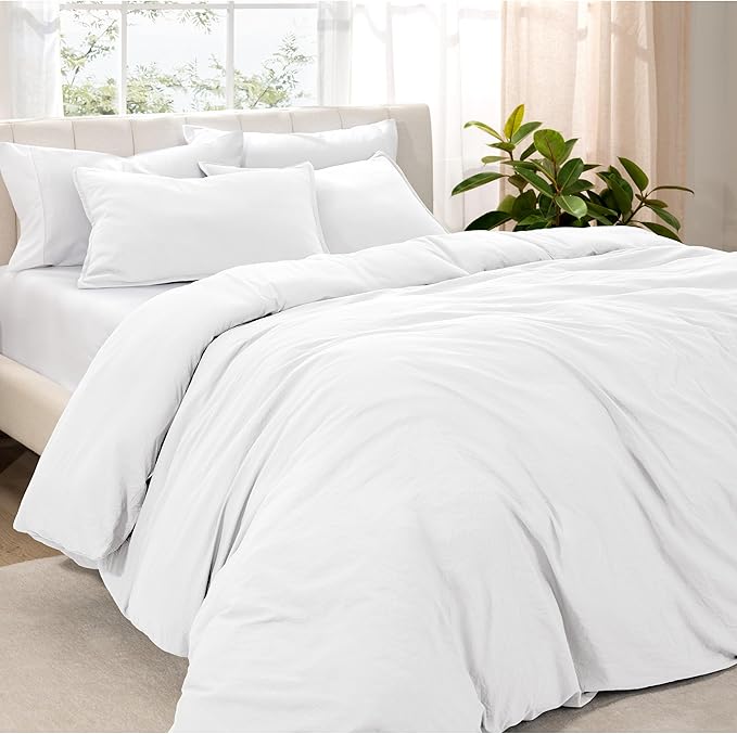 Bare Home Microfiber Duvet Cover Set - Ultra Soft Washed Microfiber - Full Size - Linen-Like Look - Easy Care - Breathable Fabric - Our Softest Duvet Cover Set (Full, White)