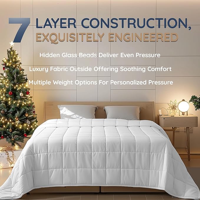 HomeSmart White Weighted Blanket Queen Size 20lbs, Ultra Soft Fabric, Oversized Queen Weighted Blanket, 92x88