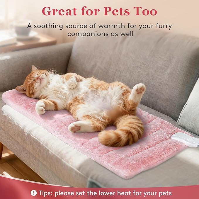 UTK XL Heating Pad for Back, Electric Heat Pad for Period Cramps Pain Relief, Soft Thicken Flannel Fabric Machine Washable, Birthday Gifts for Women Mom, 6 Heat Settings & Auto-Off, 12" x 24"(Pink)
