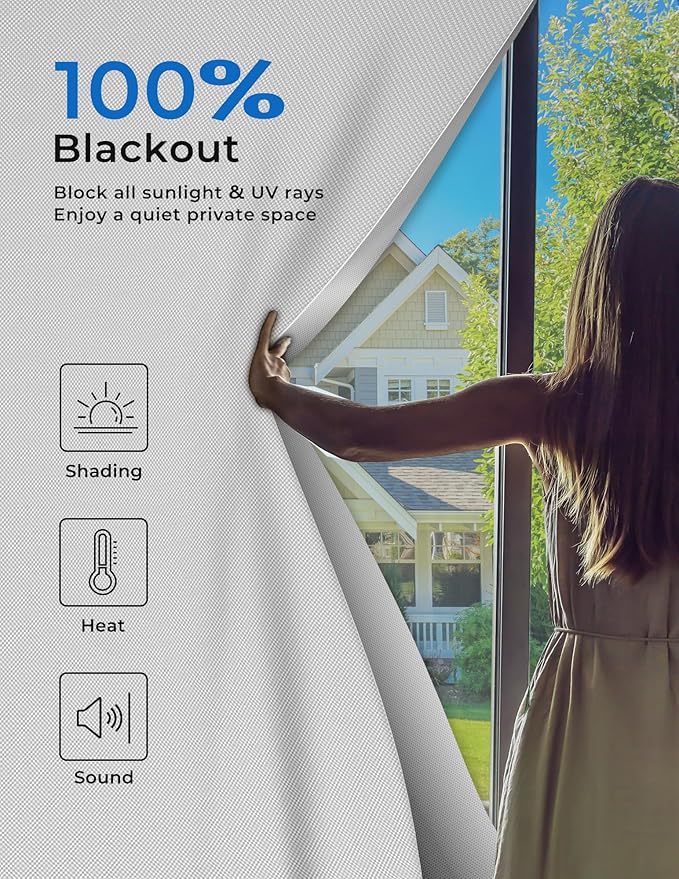 Sumobaby Blackout Curtains for Bedroom 50"x57" Portable No Drill Black Out Curtains with Heat-Resistant Magic Tapes,100% Blackout Blinds Easy to Cut Fit for Home Cinema,Dorm Room,Nursery(White)