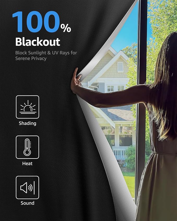 Sumobaby Blackout Curtains for Bedroom Portable 54"x72",No Drill Blackout Shades with Upgraded Hook&Loop Tapes,100% Black Out Window Cover,Thermal Insulated Blinds for Bedroom,Nursery(1 Panel,Black)
