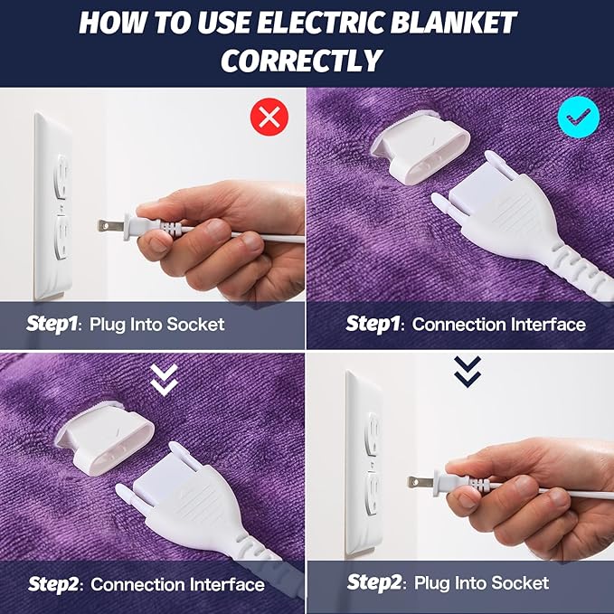 greenoak Heated Electric Blanket Throw, Faux Fur Sherpa Heating Blanket for Sofa Bed, Warm Winter Gifts for Women/Her, Heater Lap Blankets 5-Position Timer &10 Heating Levels 62''*84" Purple