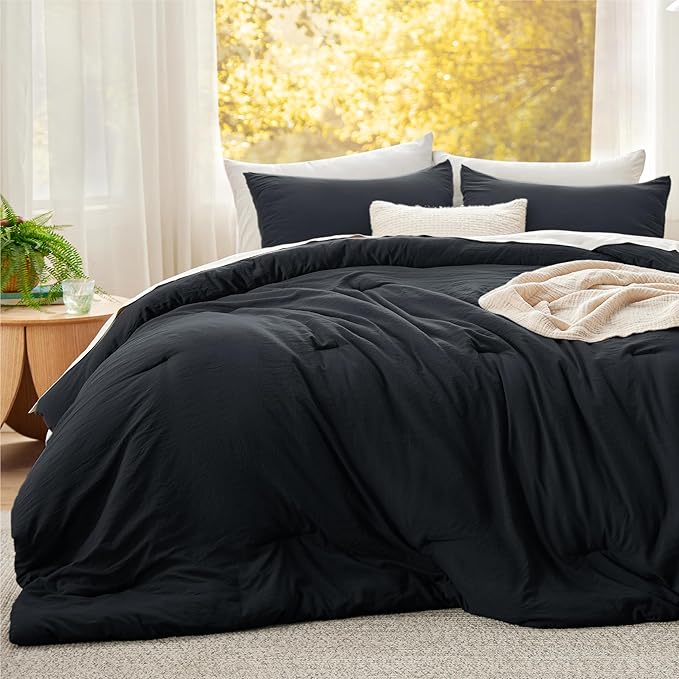 Bedsure Super King Size Comforter Set, Black Soft Prewashed Bedding for All Seasons, 3 Pieces GentleSoft™ Bed Set, 1 Lightweight Comforter (120"x120") and 2 Pillowcases (20"x36")