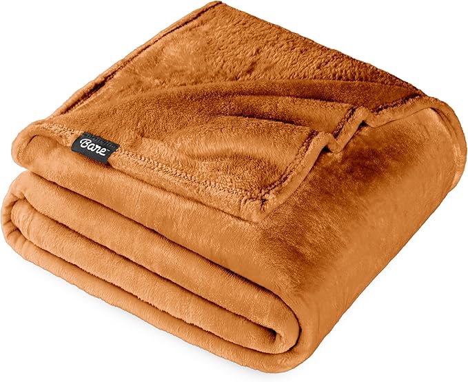 Bare Home Fleece Blanket - Throw/Travel - Ultra-Soft Lightweight for Bed, Sofa, and Couch - Luxury Microplush - Cozy Warm Blanket (Throw/Travel, Sienna)