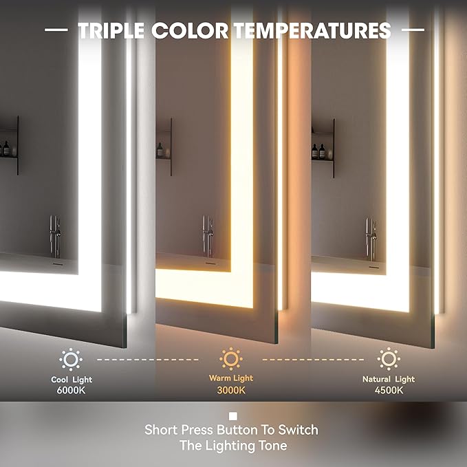 Hasipu 55x36 Inch LED Bathroom Mirror Arch Vanity Mirror with Lights Frontlit Smart Touch Sensor Dimmable 3 Colors Temperature Shatterproof Wall-Mounted Vanity Mirror Metal Frame